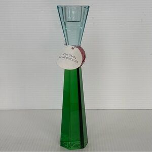 NWT Anthropologie Cut Glass Colorful Taper Holder 9”